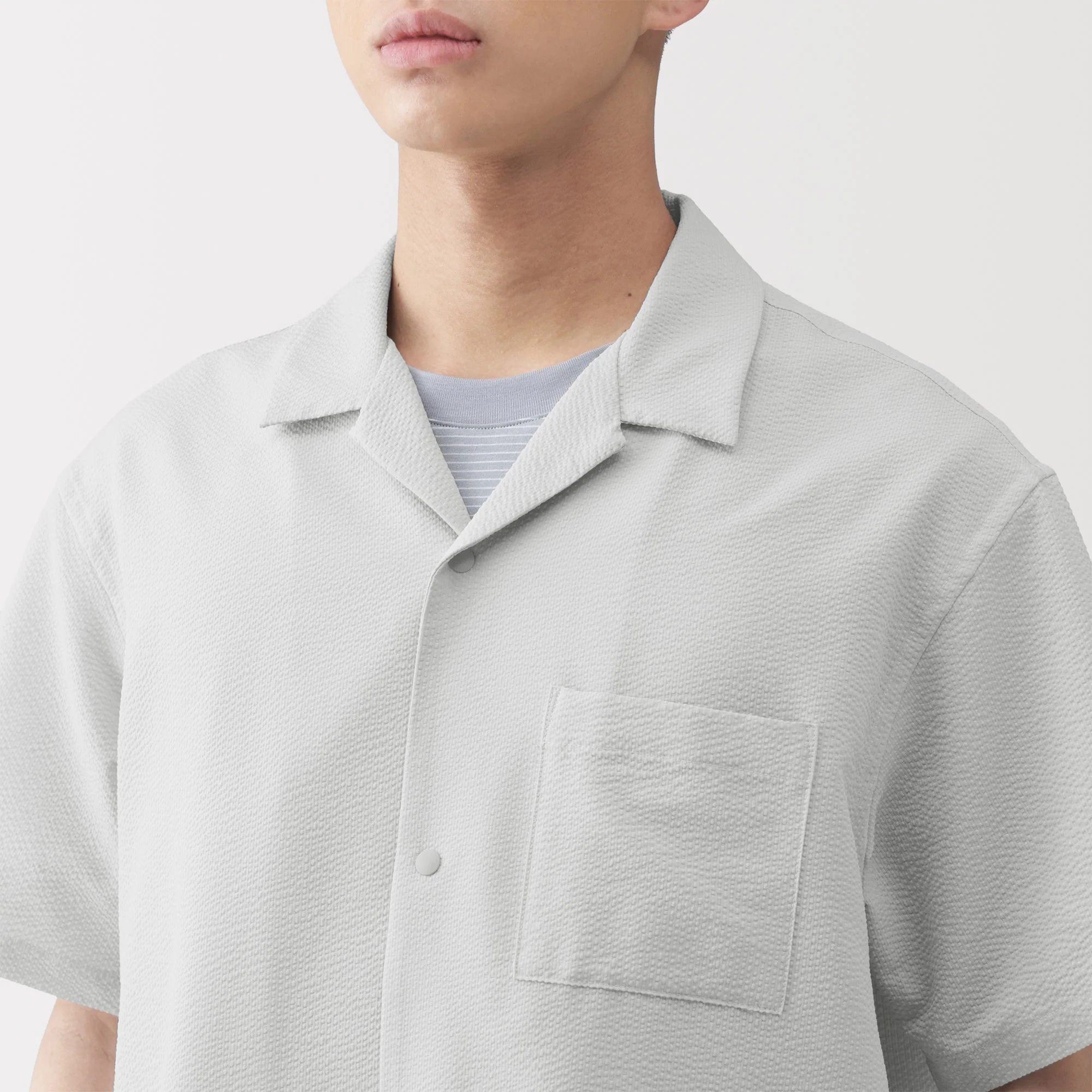 Breathable Seersucker Open Collar Shirt - Image 7