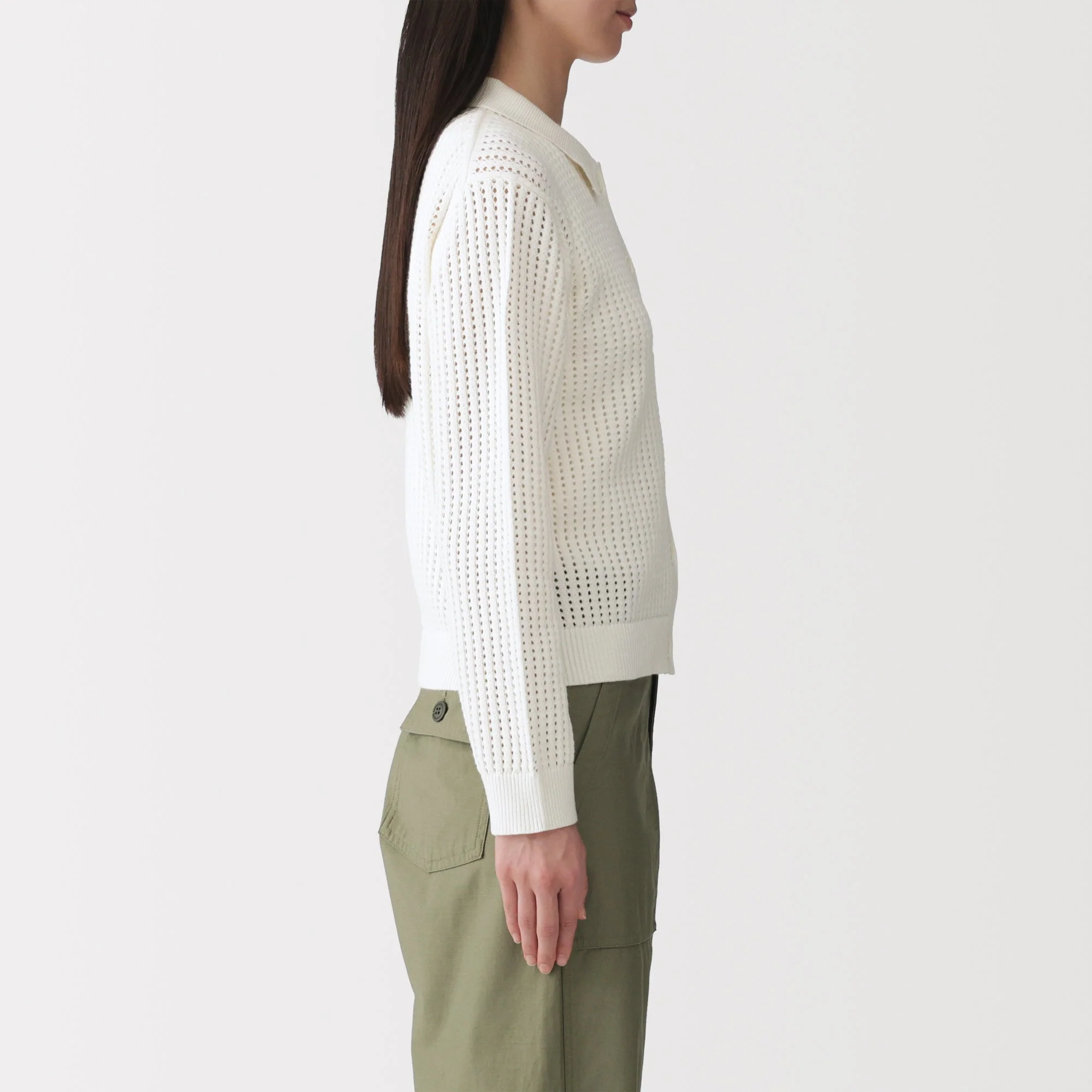 Cotton Blend Mesh Polo Cardigan - Image 5