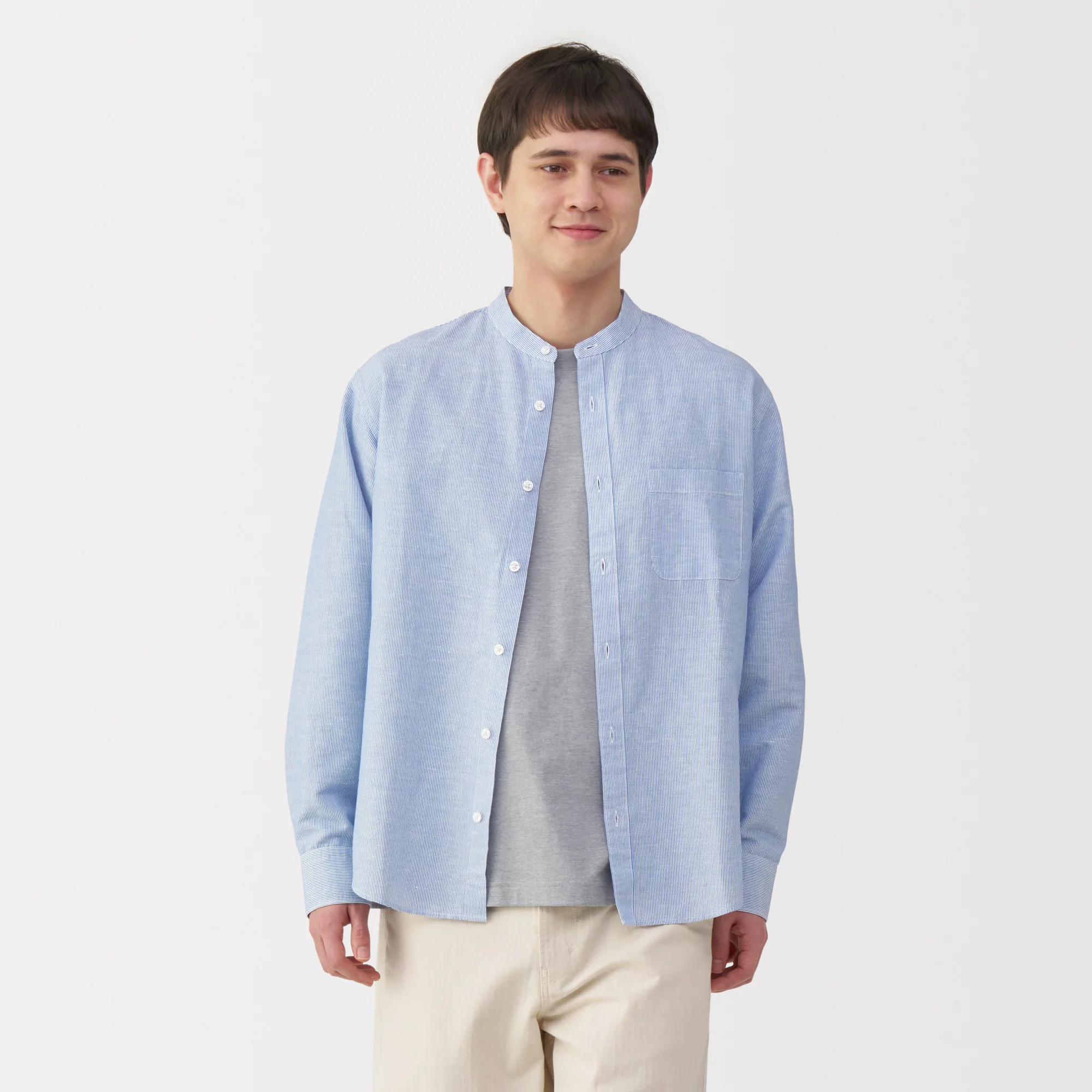Men's Hemp Cotton Stand Collar Shirt - Image 3