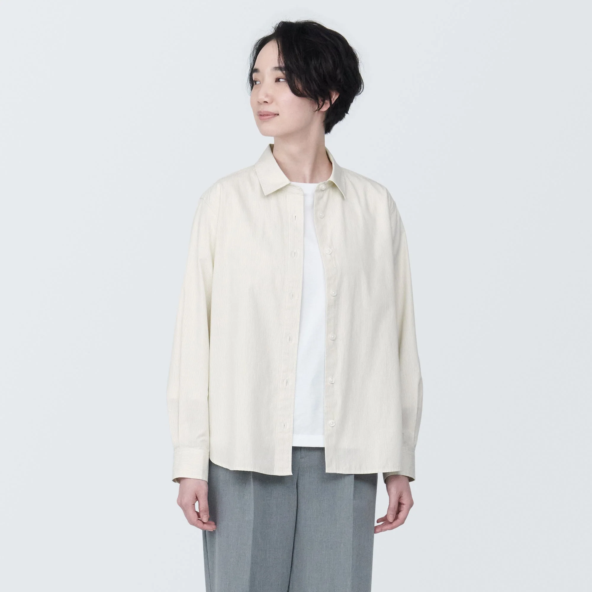 Women's Washed Broad Regular Collar Long Sleeve Striped Shirt - Image 3